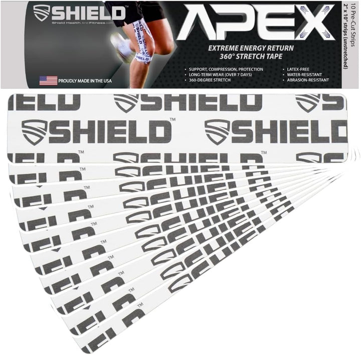 SHIELD Kinesiology Tape - 10 Pre-Cut Strips - Shield Health &amp; Fitness