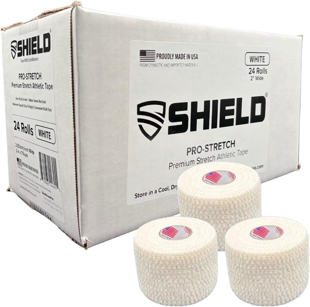 Shield Pro - Stretch Premium Elastic Athletic Tape - 2 Inch Black 24 Roll Case - Elastic Sports Tape for Training Support Tape for Teams Clinics and Athletic Trainers (540 Total Stretch feet) - Shield Health & Fitness