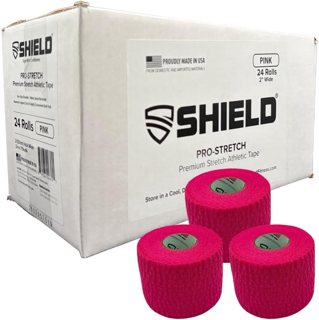 Shield Pro - Stretch Premium Elastic Athletic Tape - 2 Inch Black 24 Roll Case - Elastic Sports Tape for Training Support Tape for Teams Clinics and Athletic Trainers (540 Total Stretch feet) - Shield Health &amp; Fitness